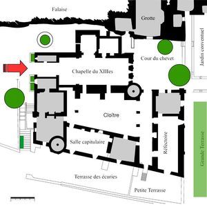 Abbaye Saint-Hilaire, monument historique class des XIIe et XIIIe sicles, premier btiment conventuel carme (XIIIe sicle) du Comtat Venaissin (1274-1791) - Mnerbes - Vaucluse- plan