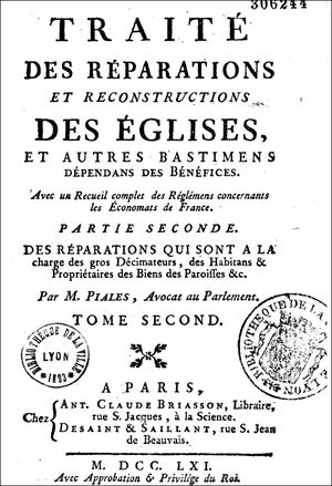 Trait des rparations et reconstruction des glises - M. Piales - 1761