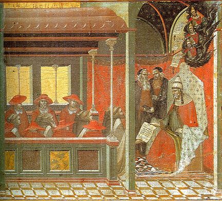Pape Jean XXII approuvant la Règle des Carmes - Pietro Lorenzetti - 1327 - Gold and tempera on panel - Siena, Pinacoteca Nazionale