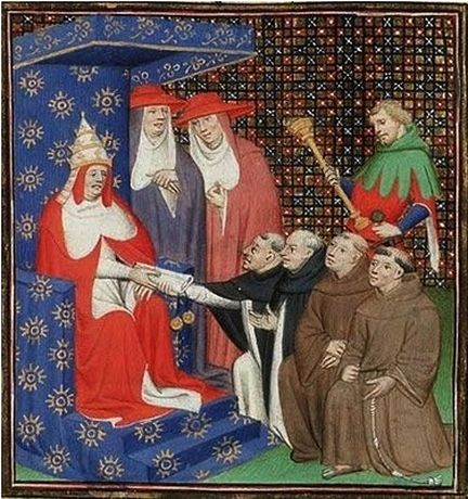 Pape Innocent IV au concile de Lyon avec des Dominicains et des Franciscains