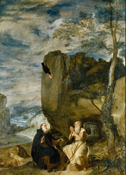 Saint Paul partageant son repas avec saint Antoine le Grand par Diego Velazquez, 1634 - Musée National du Prado, Madrid