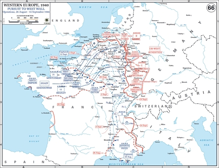 Carte des opérations militaires alliées en France du 26 août au 14 septembre 1944