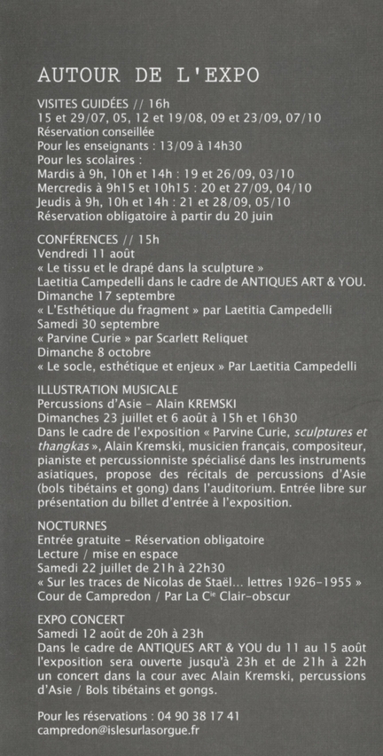 Exposition Sculptures et thangkas, sélection d'œuvres de Parvine Curie, centre d'art Campredon, L'Isle-sur-la-Sorgue, du 08.07 au 08.10.2017