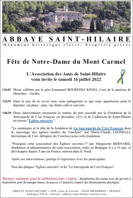 2022/07/16 - Abbaye Saint-Hilaire - Fête de Notre Dame du Mont Carmel - Messe célébrée par le père Emmanuel Boureima Kinda, curé de la Paroisse Ménerbes-Gordes