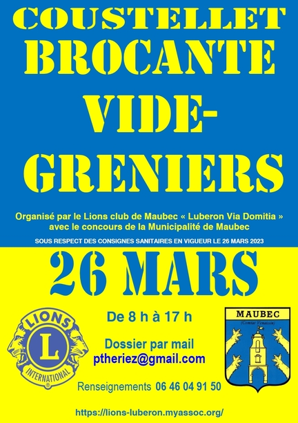 2023 03 27 COUSTELLET - Vide-greniers organis par le Lions club Luberon Via Dominitia et le concours de la municipalit de MAUBEC