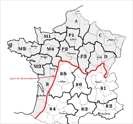 Carte de l'organisation gographique de la Rsistance franaise