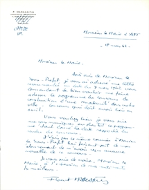 Lettre de candidature de Florent Margaritis pour un concours de maîtrise d’œuvre publique pour la conception d’un groupe chirurgical à l'hôpital-hospice d'Apt, 18 mars 1942