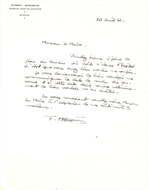 Lettre de candidature de Florent Margaritis pour un concours de maîtrise d’œuvre publique pour la conception d’un groupe chirurgical à l'hôpital-hospice d'Apt, 20 avril 1942