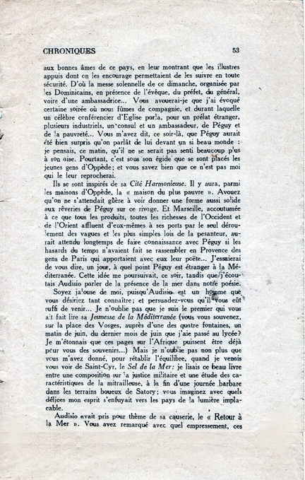 Jean Lambert, Oppède, Lettre de Marseille - Noël - Oppède, Cahiers du Sud, n° 231, janvier 1941