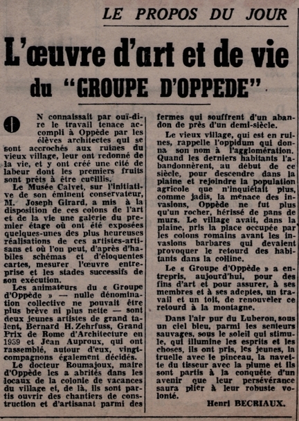 L’œuvre d’art et de vie du Groupe d’Oppède - Marseille-Matin – 9 mars 1941