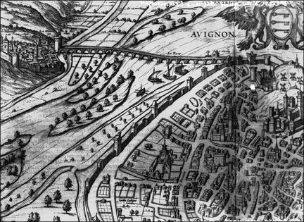Avignon, plan de la ville : Plan dit aux personnages (1572) - Archives Municipales d'Avignon