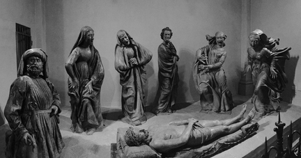 La lamentation sur le Christ mort (entre 1463 et 1490), composée de sept personnages grandeur nature, en terre cuite, église Santa Maria della Vita, Bologne - Italie