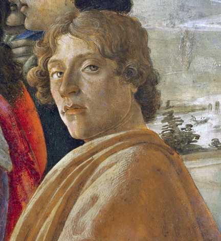 Autoportrait - Adoration des Mages (vers 1475), tempera sur panneau bois, 111 x 134 cm, Galerie des Offices, Florence - Italie