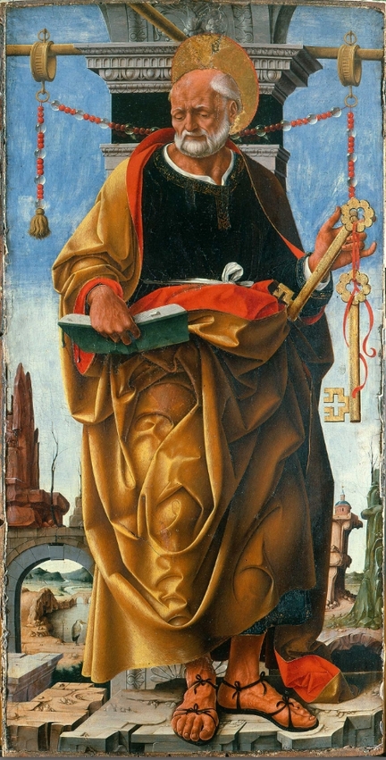 Polyptyque Griffoni: Saint Pierre (1472-1473), tempera sur panneau bois, 112 x 55 cm, pinacothèque de Brera, Milan - Italie
