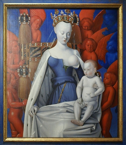 La Vierge et l'Enfant entourés d'anges, volet droit du diptyque de Melun (vers 1452-1455), huile sur panneau bois, 94,5 x 85,5 cm, Koninklijk Museum voor Schone Kunsten, Anvers - Belgique