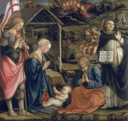 Adoration of the Child with Saints (1460-1465), huile sur panneau bois, 146 x 157 cm, Musée de l'Œuvre du Dôme, Prato - Italie