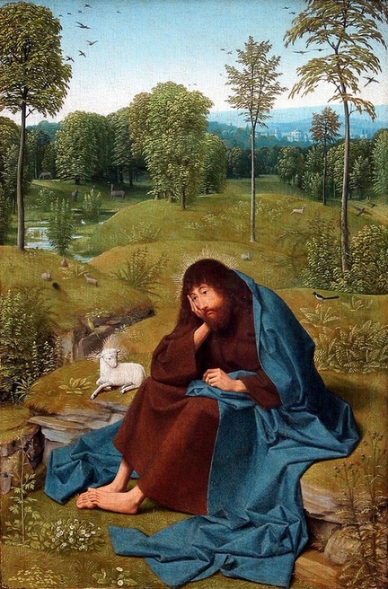 Saint Jean Baptiste dans le désert (1485-1490), huile sur panneau bois, 42 x 28 cm, Gemäldegalerie, Berlin - Allemagne