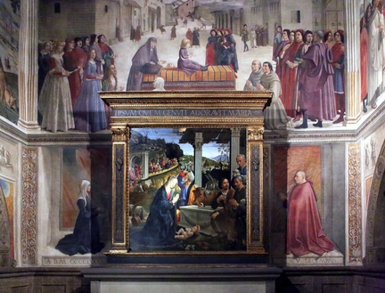 Adoration of the Shepherds (1485), tempera et huile sur panneau, 167 x 167 cm, chapelle Sassetti de la basilique Santa Trinita, Florence - Italie