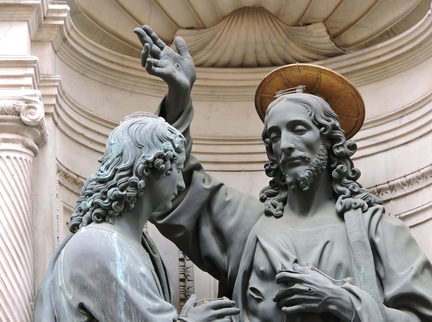 L'Incrédulité de saint Thomas (vers 1476-1483), sculpure en bronze, 230 cm, église Orsanmichele, Florence - Italie