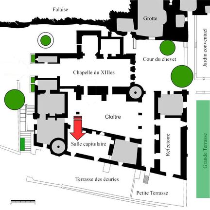 Abbaye carme de Saint-Hilaire, Monument Historique class des XIIe et XIIIe sicles, premier btiment conventuel carme (XIIIe sicle) du Comtat Venaissin (1274-1791) - Mnerbes - Vaucluse - Plan de la salle capitulaire