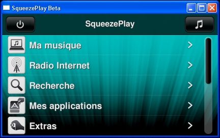 SqueezePlay - Ecran d'accueil