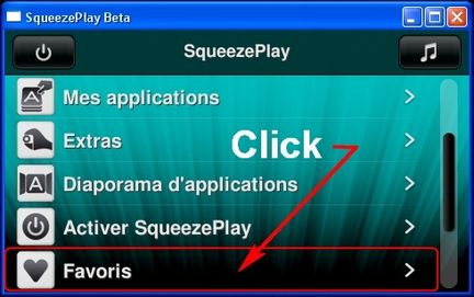 SqueezePlay : écran d'accueil