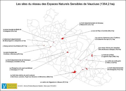 Carte des sites du réseau des Espaces Naturels Sensibles de Vaucluse - 2012