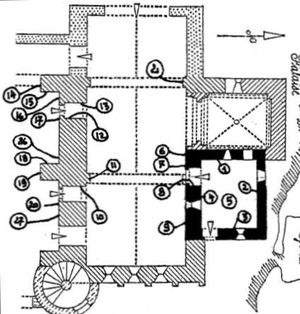 Abbaye Saint-Hilaire, monument historique class des XIIe et XIIIe sicles, premier btiment conventuel carme (XIIIe sicle) du Comtat Venaissin (1274-1791) - Mnerbes - Vaucluse - Plan de localisation des signes lapidaires n 1