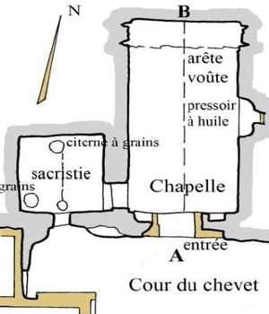 Abbaye Saint-Hilaire, monument historique class des XIIe et XIIIe sicles, premier btiment conventuel carme (XIIIe sicle) du Comtat Venaissin (1274-1791) - Mnerbes - Vaucluse - Plan de la chapelle rupestre