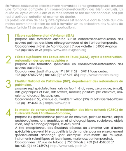 Les formations franaises en conservation-restauration