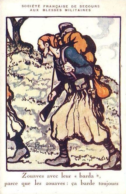 Socit de Secours aux Blesss Militaires - Zouaves avec leur barda - N742 Georges Bruyer 1915
