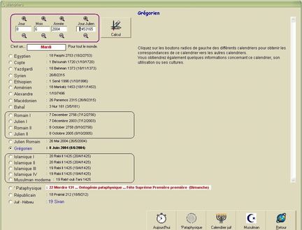 Correspondance des calandriers