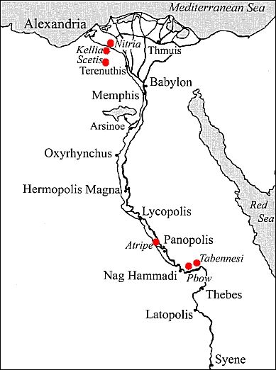 Nitria, Kellia, Scetis, Atripe, Tabennesi et Phow