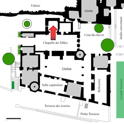 Abbaye Saint-Hilaire, monument historique class des XIIe et XIIIe sicles, premier btiment conventuel carme (XIIIe sicle) du Comtat Venaissin (1274-1791) - Mnerbes - Vaucluse - Chapelle du XIVe - Plan de la chapelle annexe