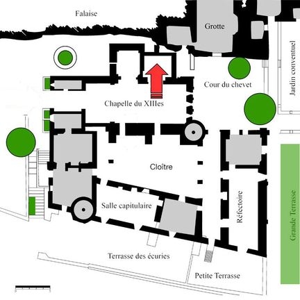 Abbaye Saint-Hilaire, monument historique class des XIIe et XIIIe sicles, premier btiment conventuel carme (XIIIe sicle) du Comtat Venaissin (1274-1791) - Mnerbes - Vaucluse - Plan de la sacristie du XIIe