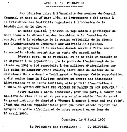 Gougnies, 6280 Gerpinnes, Belgique - Rquisition de la cloche de l'glise en 1943