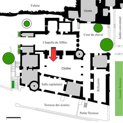 Abbaye Saint-Hilaire, monument historique class des XIIe et XIIIe sicles, premier btiment conventuel carme (XIIIe sicle) du Comtat Venaissin (1274-1791) - Mnerbes - Vaucluse - Plan du clotre