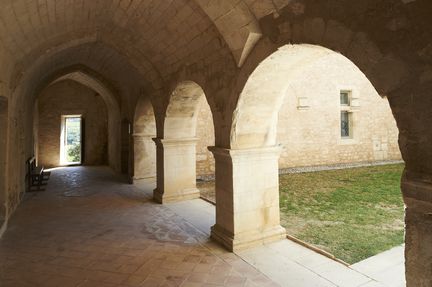 Abbaye Saint-Hilaire, monument historique class des XIIe et XIIIe sicles, premier btiment conventuel carme (XIIIe sicle) du Comtat Venaissin (1274-1791) - Mnerbes - Vaucluse - Galerie est - 2013