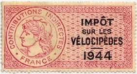 Timbre fiscal franais pour les vlocipdes de l'anne 1944