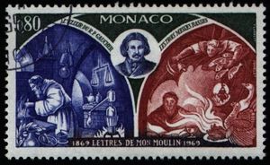 Timbre de Monaco polychrome de 1969 clbrant le 100me anniversaire de la publication des 