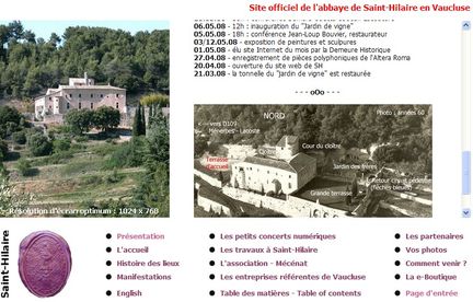 Copie de la page Index de 2008 du site Internet de l'abbaye