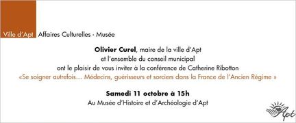 Confrence: Se soigner autrefois. Mdecins, gurisseurs et sorciers dans la France de l’Ancien Rgime - 11.10.2014 - 15h00 au Muse d’Histoire et d’Archologie d'Apt