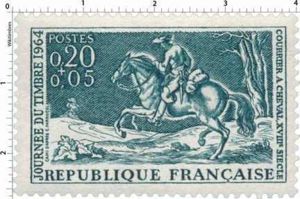 Courrier à cheval XVIIIe siècle - Journée du timbre 1964 - Dessinateur et graveur Robert Cami d'après Charles Parrocel