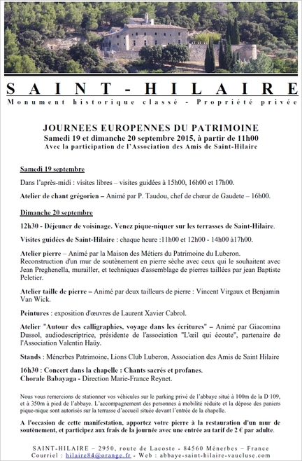 Journes europennes du patrimoine - Abbaye Saint-Hilaire - 19-20.09.2015