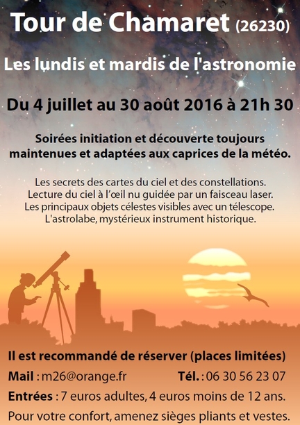 07.04/08.30 - Les lundis et mardis de l'astronomie - Tour de Chamaret (26230)