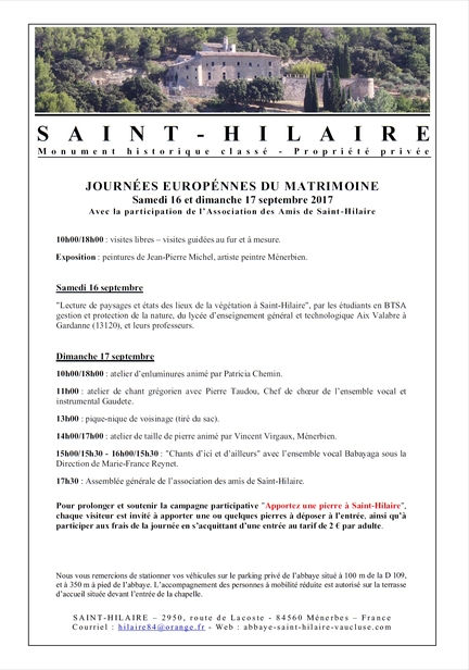 Programme 2017 des Journes europennes du patrimoine  l'abbaye Saint-Hilaire