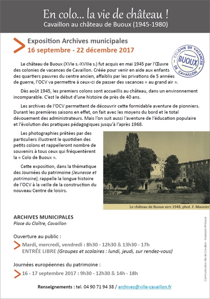 Cavaillon, exposition Archives municipales : En colo... la vie de chteau ! Cavaillon au chteau de Buoux (1945-1980) - 16.09 au 22.12.2017