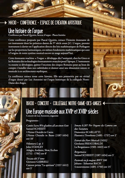 02.06.2018 - Programme de la conférence Une histoire de l'orgue et du concert en la collégiale Notre-Dame des Anges à L'Isle-sur-la-Sorgue