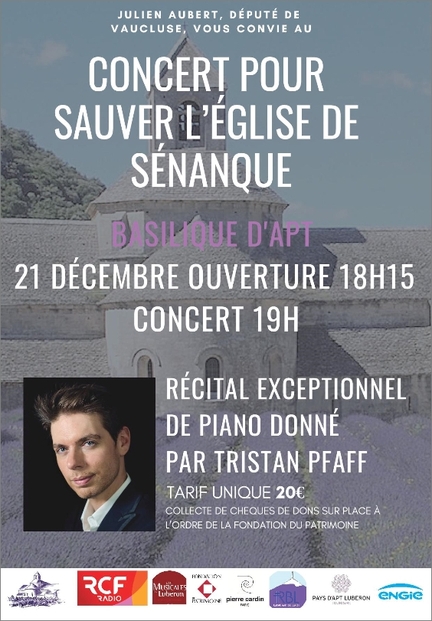 21.12.2018 - Apt - Concert de Nol en la basilique Saint-Anne, donn par Tristan Pfaff, piano, au profit de la la sauvegarde de l'glise de l'abbaye de Snanque