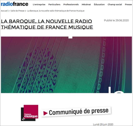 2020.06.29 La Baroque la nouvelle radio thmatique de France Musique